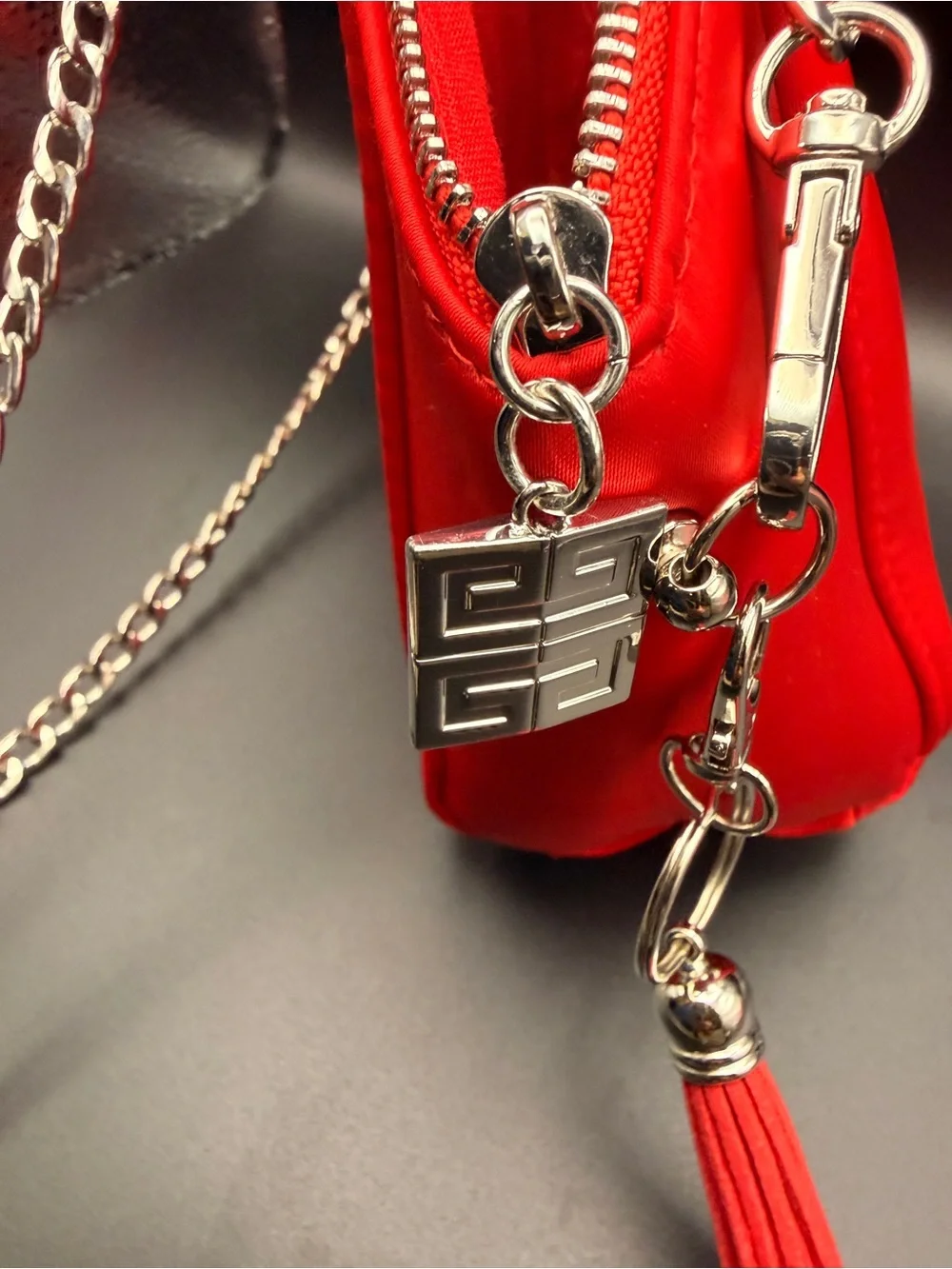 Givenchy Beauty Red Cosmetic Pouch Makeup Bag w/ Chain customized Crossbody
